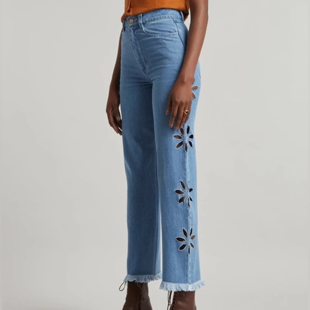 Tach Clothing Jazmin Denim Jeans w cut-out floral embroidery on the sides
